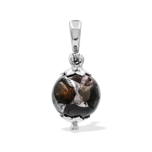 Starborn Seymchan Pallasite Meteorite Sphere Flower Cap Pendant in Sterling Silver