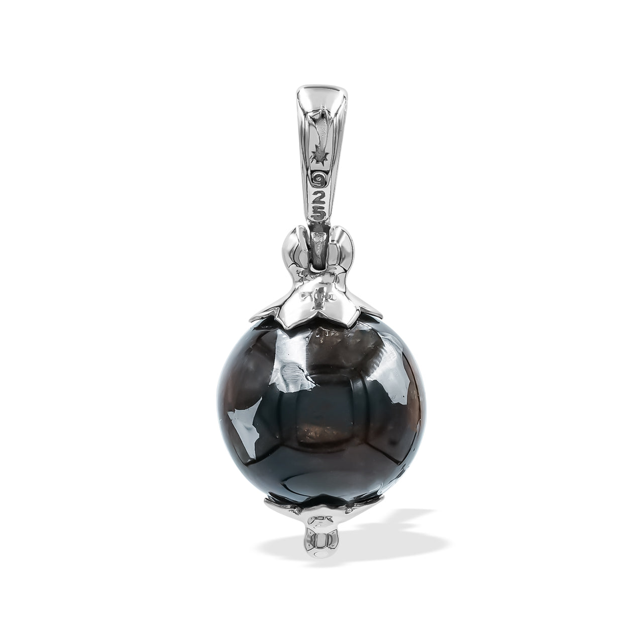 Starborn Seymchan Pallasite Meteorite Sphere Flower Cap Pendant in Sterling Silver