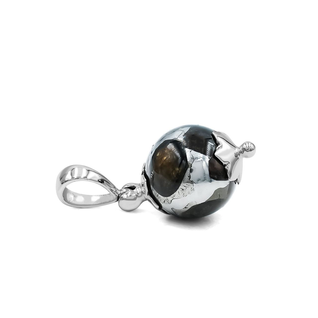 Starborn Seymchan Pallasite Meteorite Sphere Flower Cap Pendant in Sterling Silver