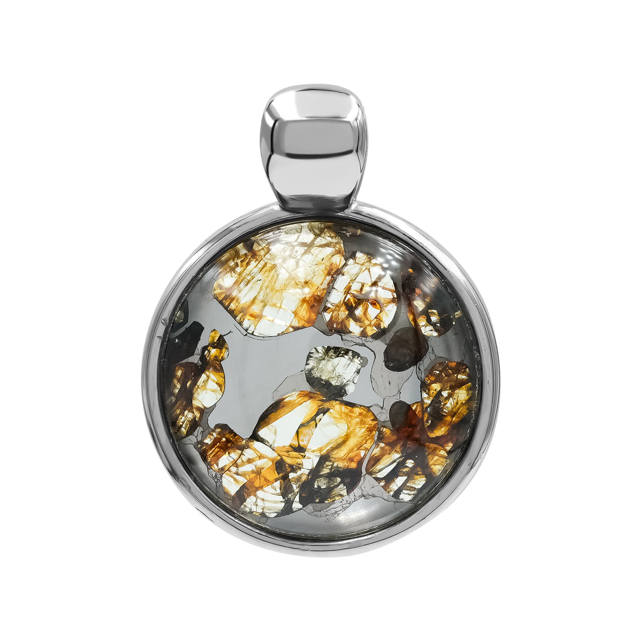 Starborn Sericho Pallasite Round 18mm Medallion Style Pendant in Sterling Silver
