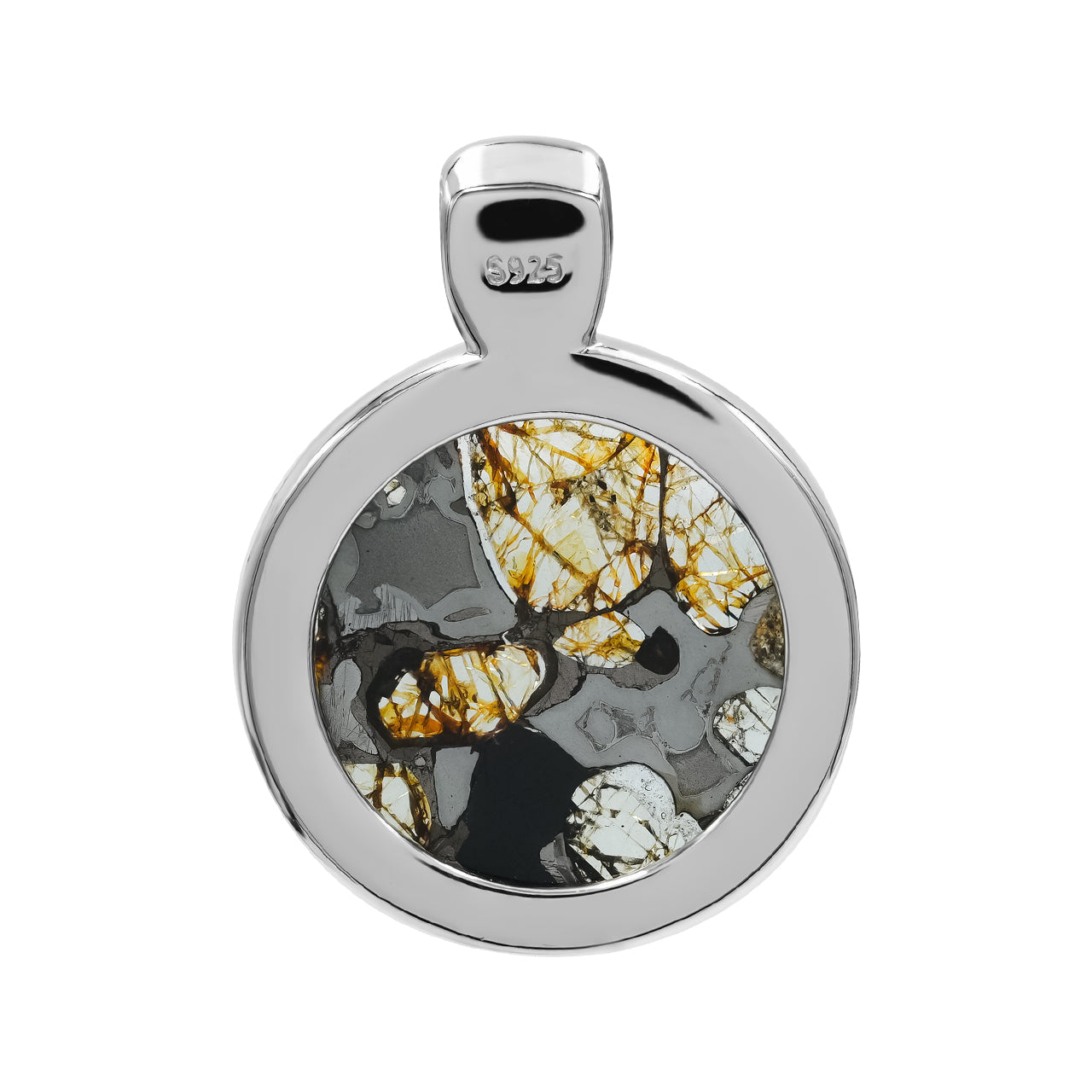 Starborn Sericho Pallasite Round 18mm Medallion Style Pendant in Sterling Silver