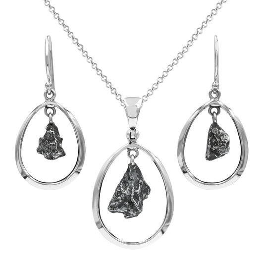 Starborn Campo del Cielo Meteorite Pendant and Earrings Set in Sterling Silver