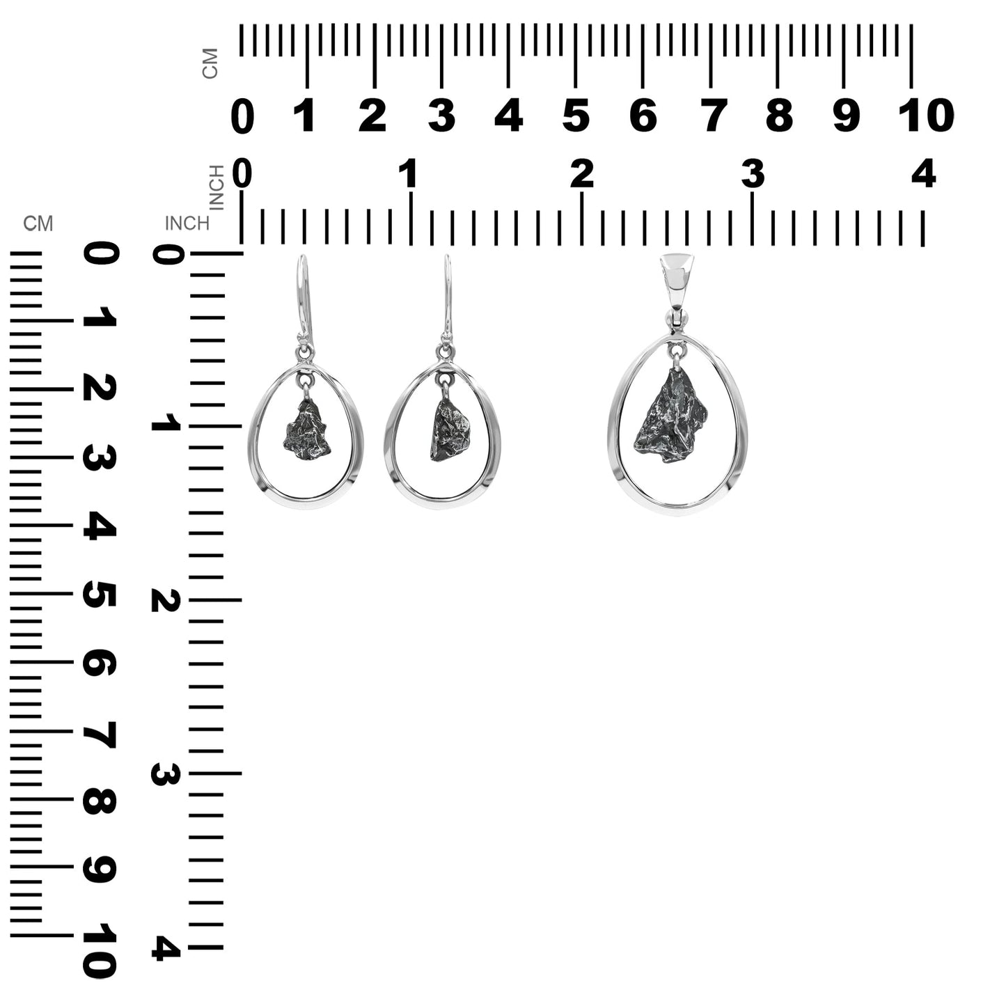 Starborn Campo del Cielo Meteorite Pendant and Earrings Set in Sterling Silver