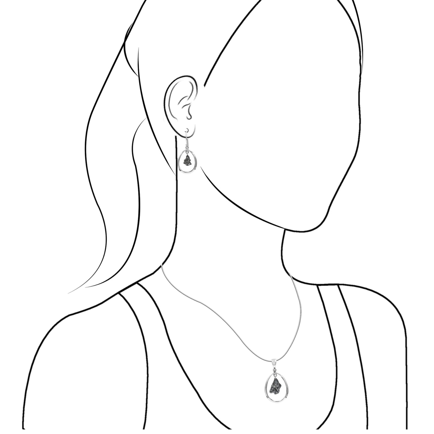 Starborn Campo del Cielo Meteorite Pendant and Earrings Set in Sterling Silver
