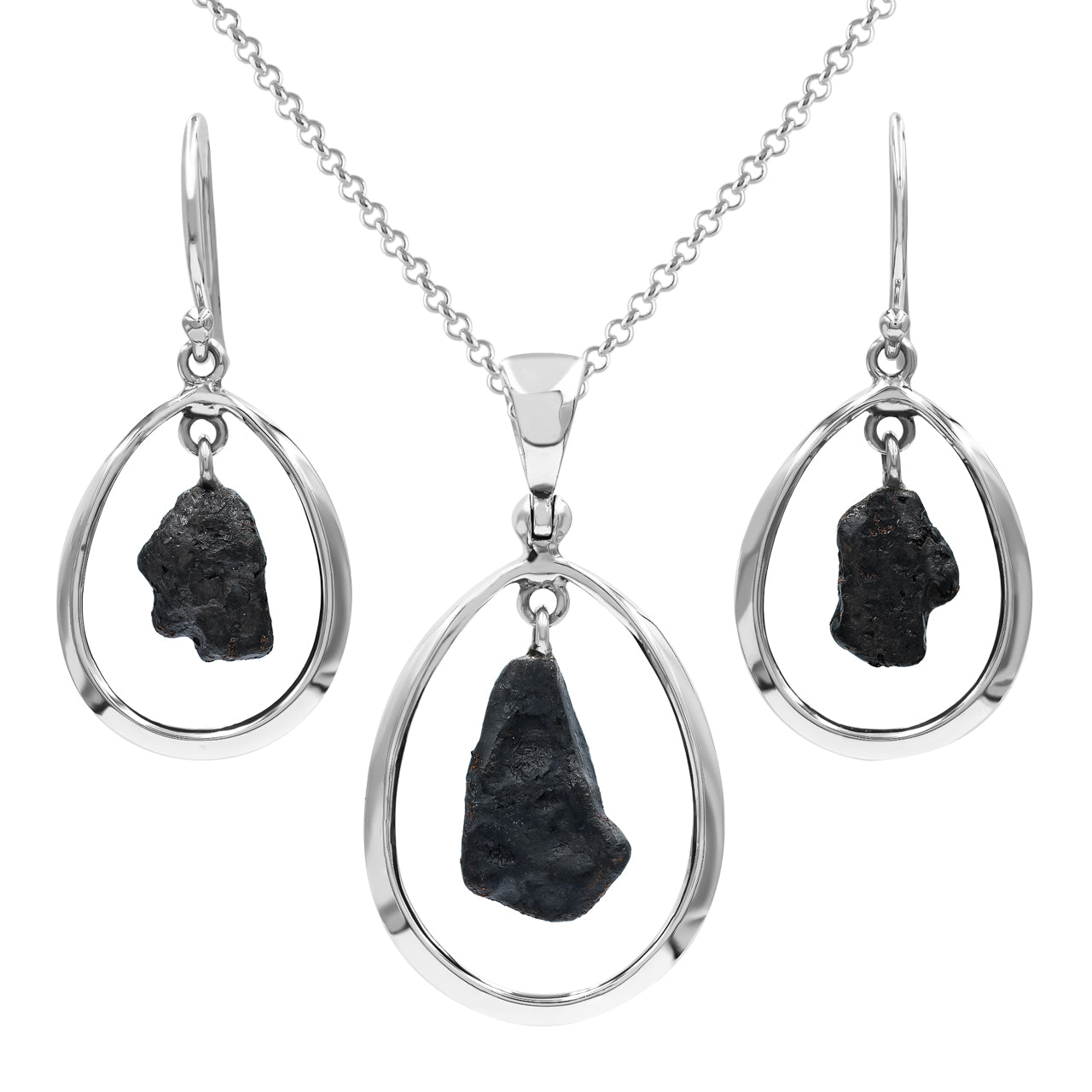Starborn Agoudal Iron Meteorite Pendant and Earrings in Sterling Silver