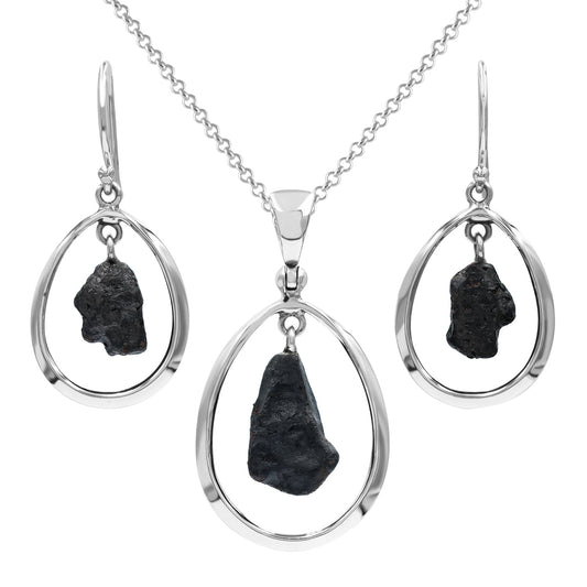Starborn Agoudal Iron Meteorite Pendant and Earrings in Sterling Silver