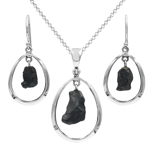 Starborn Agoudal Iron Meteorite Pendant and Earrings in Sterling Silver