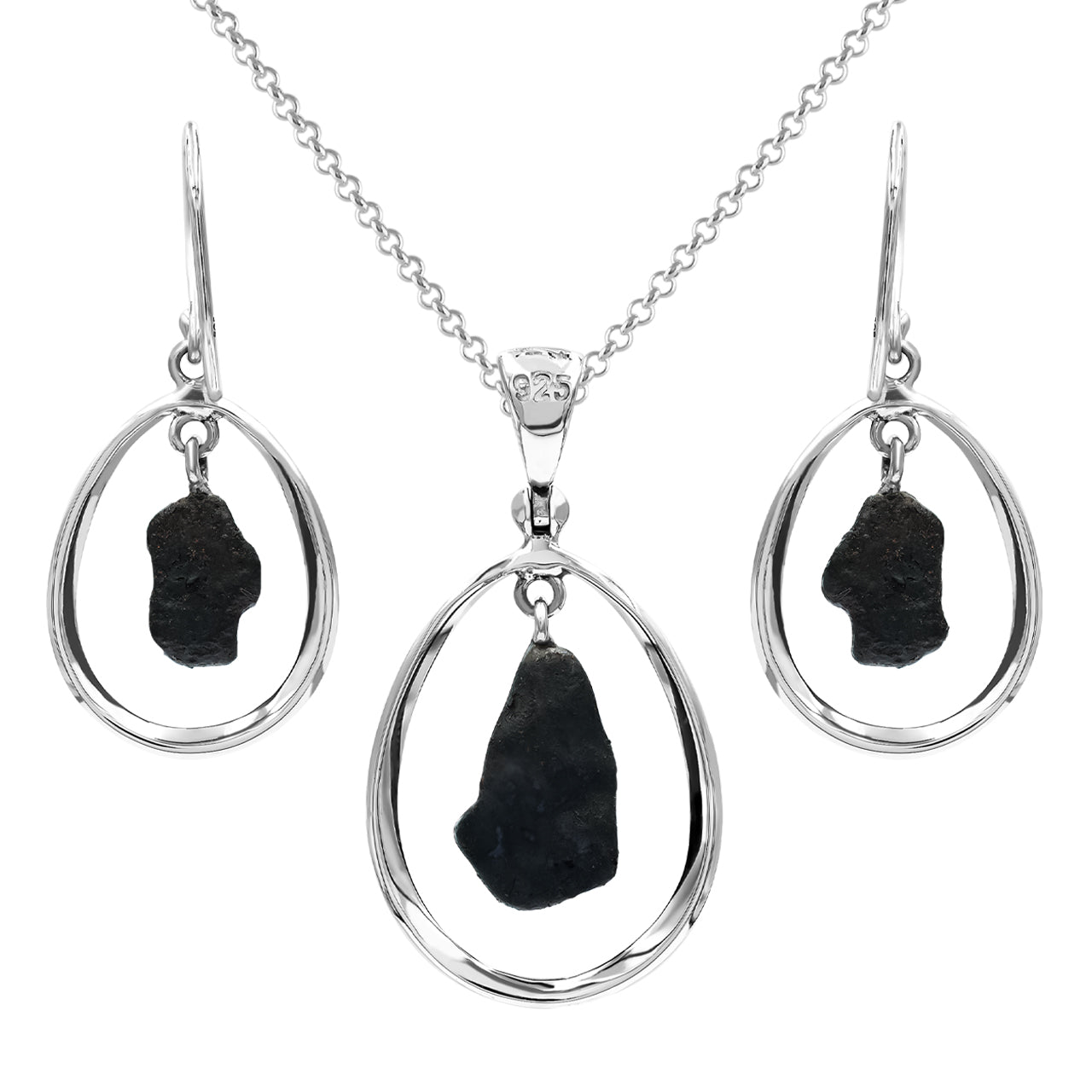 Starborn Agoudal Iron Meteorite Pendant and Earrings in Sterling Silver