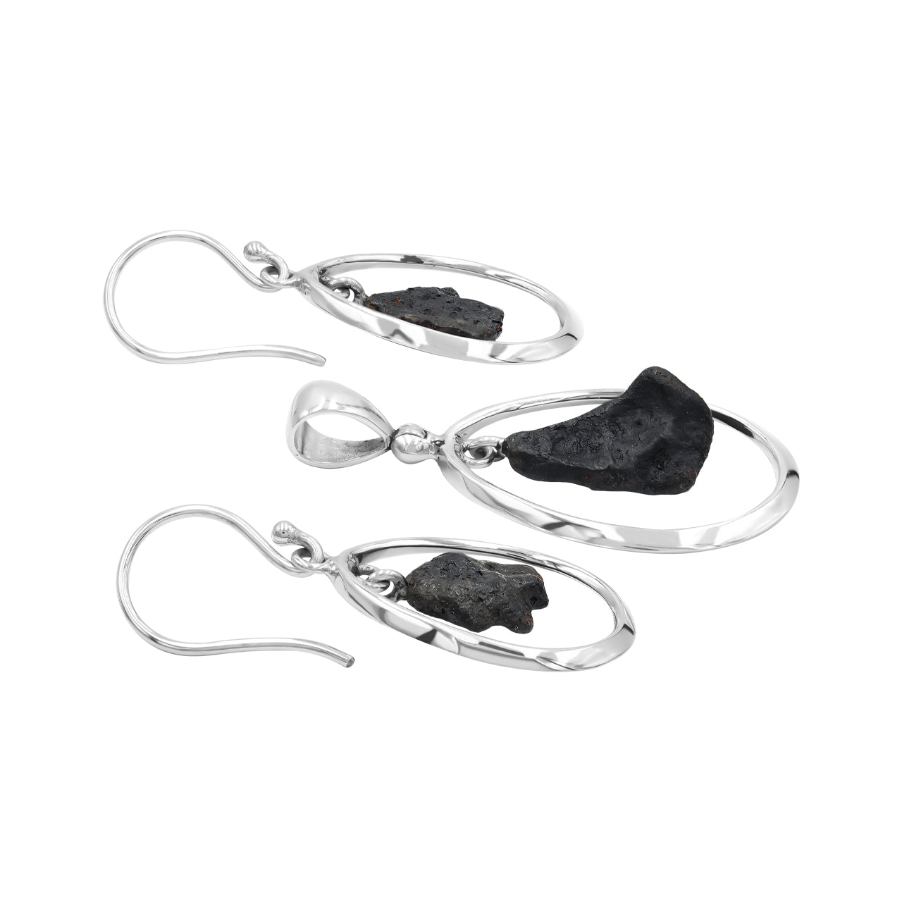 Starborn Agoudal Iron Meteorite Pendant and Earrings in Sterling Silver