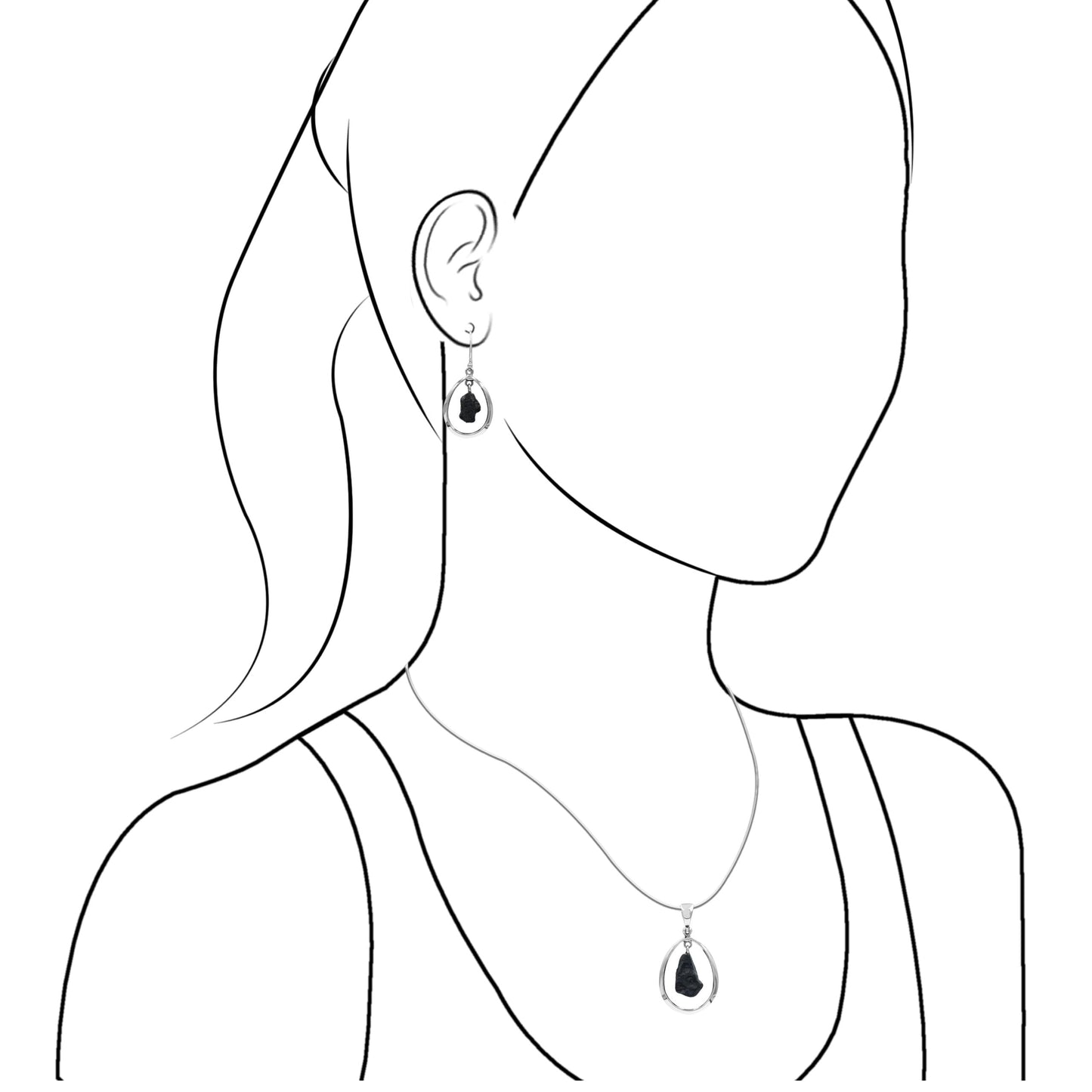 Starborn Agoudal Iron Meteorite Pendant and Earrings in Sterling Silver