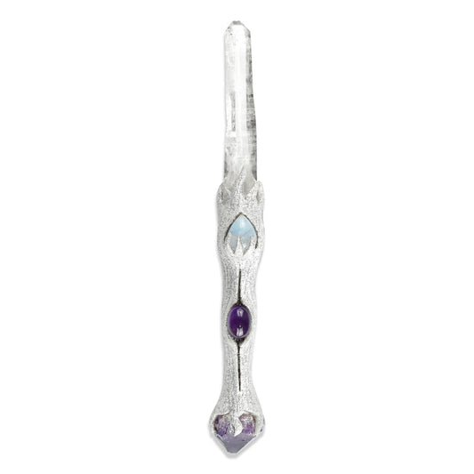 Starborn Quartz Crystal Decorative Wand with Amethyst & Rainbow Moonstone