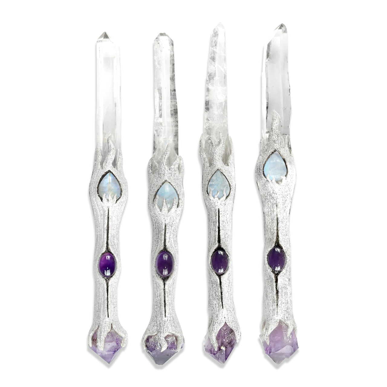 Starborn Quartz Crystal Decorative Wand with Amethyst & Rainbow Moonstone