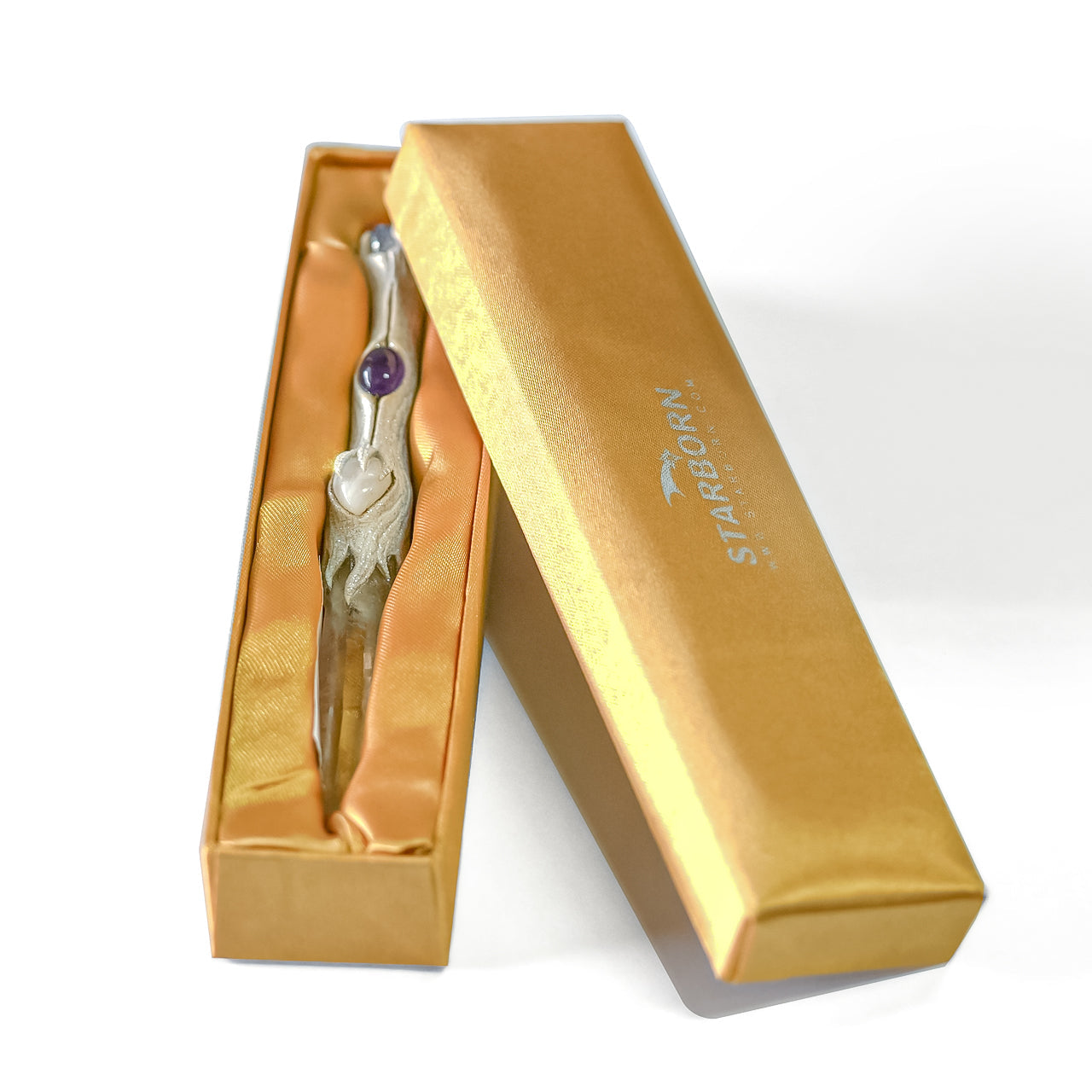 Starborn Quartz Crystal Decorative Wand with Amethyst & Rainbow Moonstone