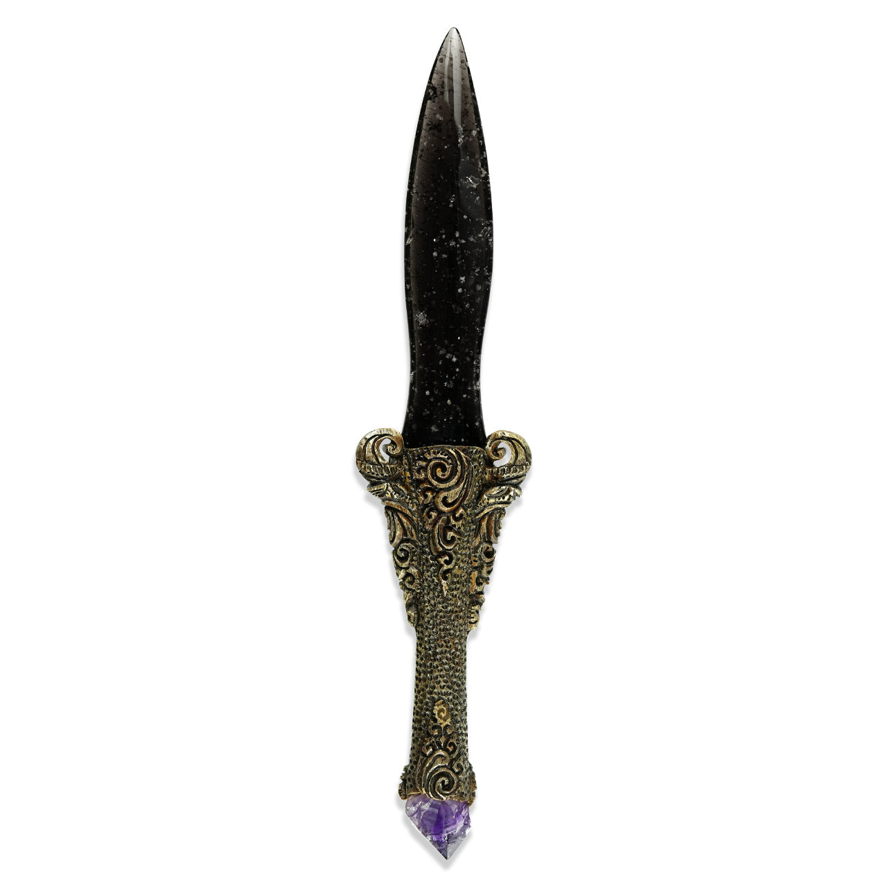 Starborn 11" Galaxy Obsidian Decorative Wand with Amethyst, Rainbow Moonstone, & Purpurite