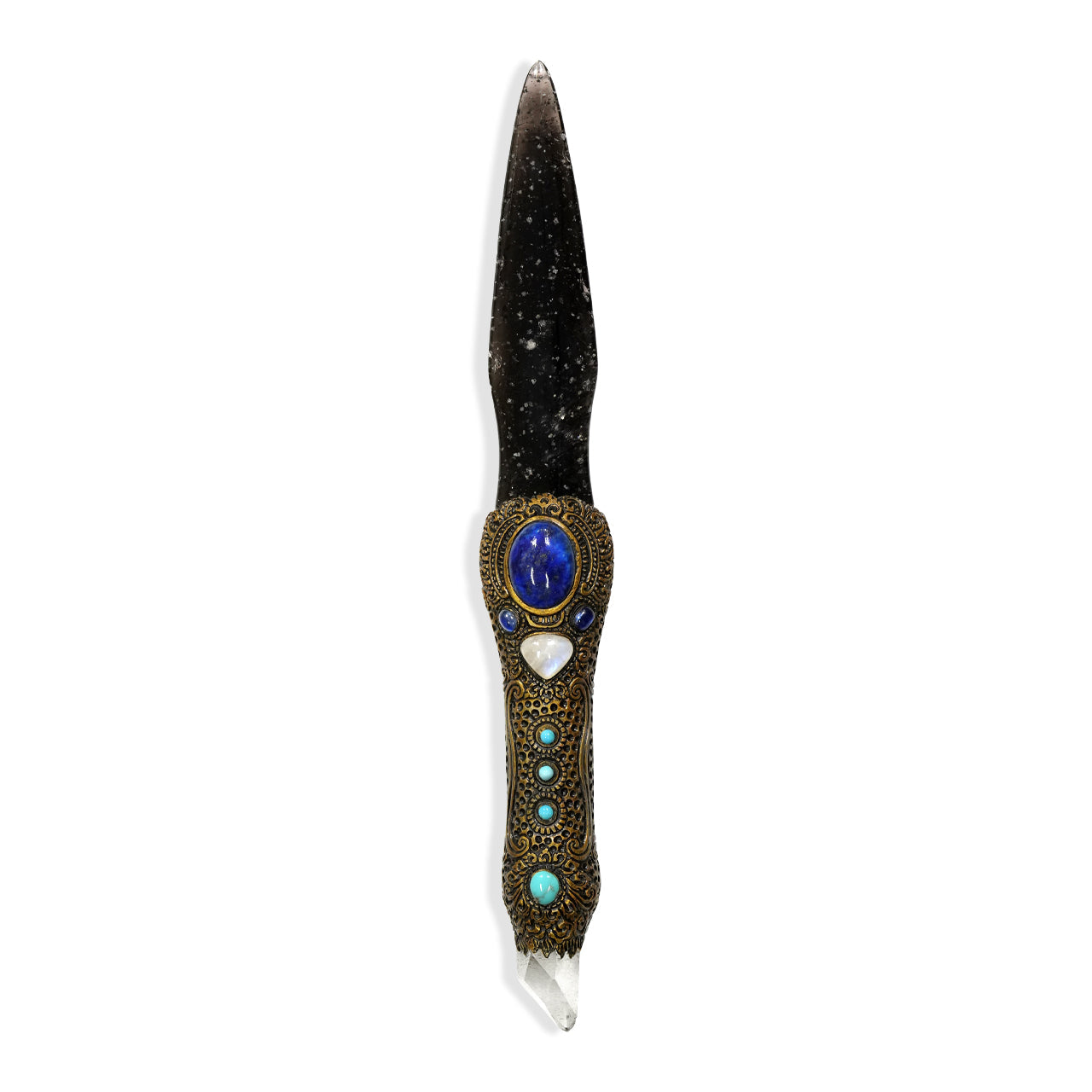 Starborn Galaxy Obsidian Decorative Wand with a Carved Clay Handle