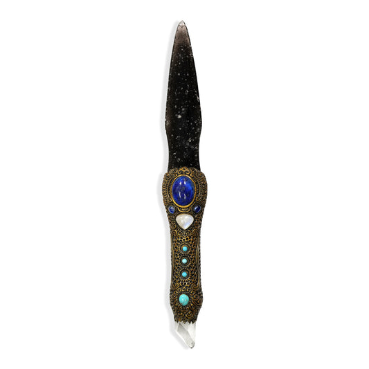Starborn Galaxy Obsidian Decorative Wand with a Carved Clay Handle