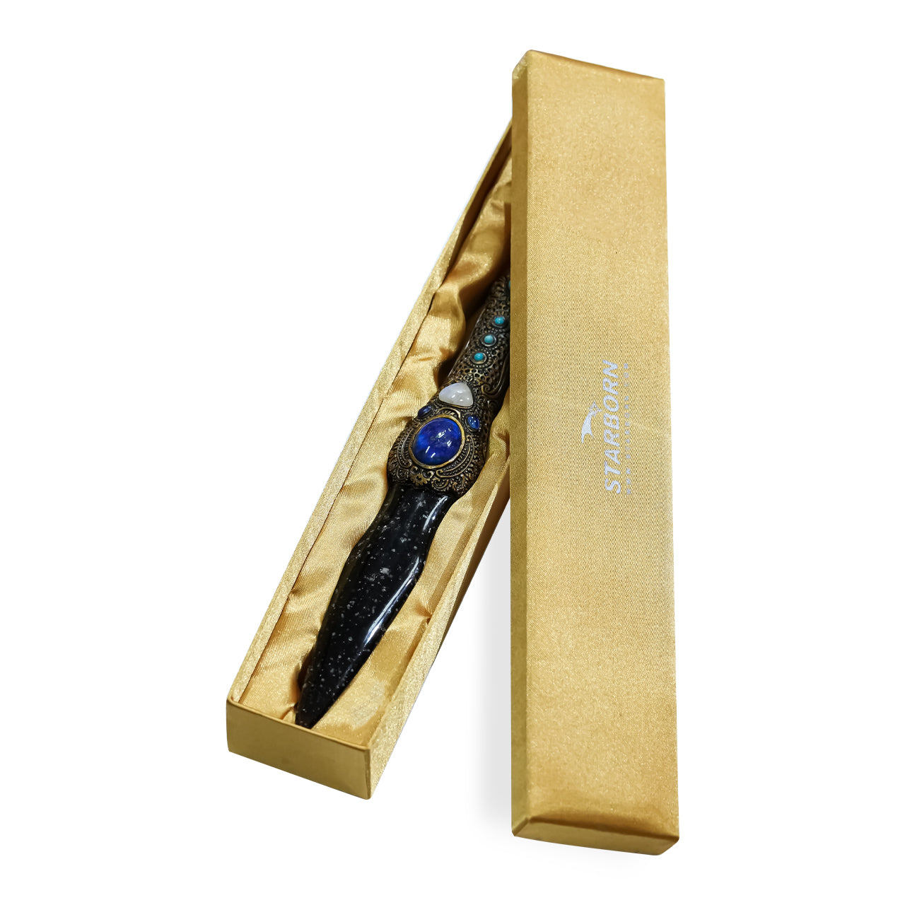 Starborn Galaxy Obsidian Decorative Wand with a Carved Clay Handle