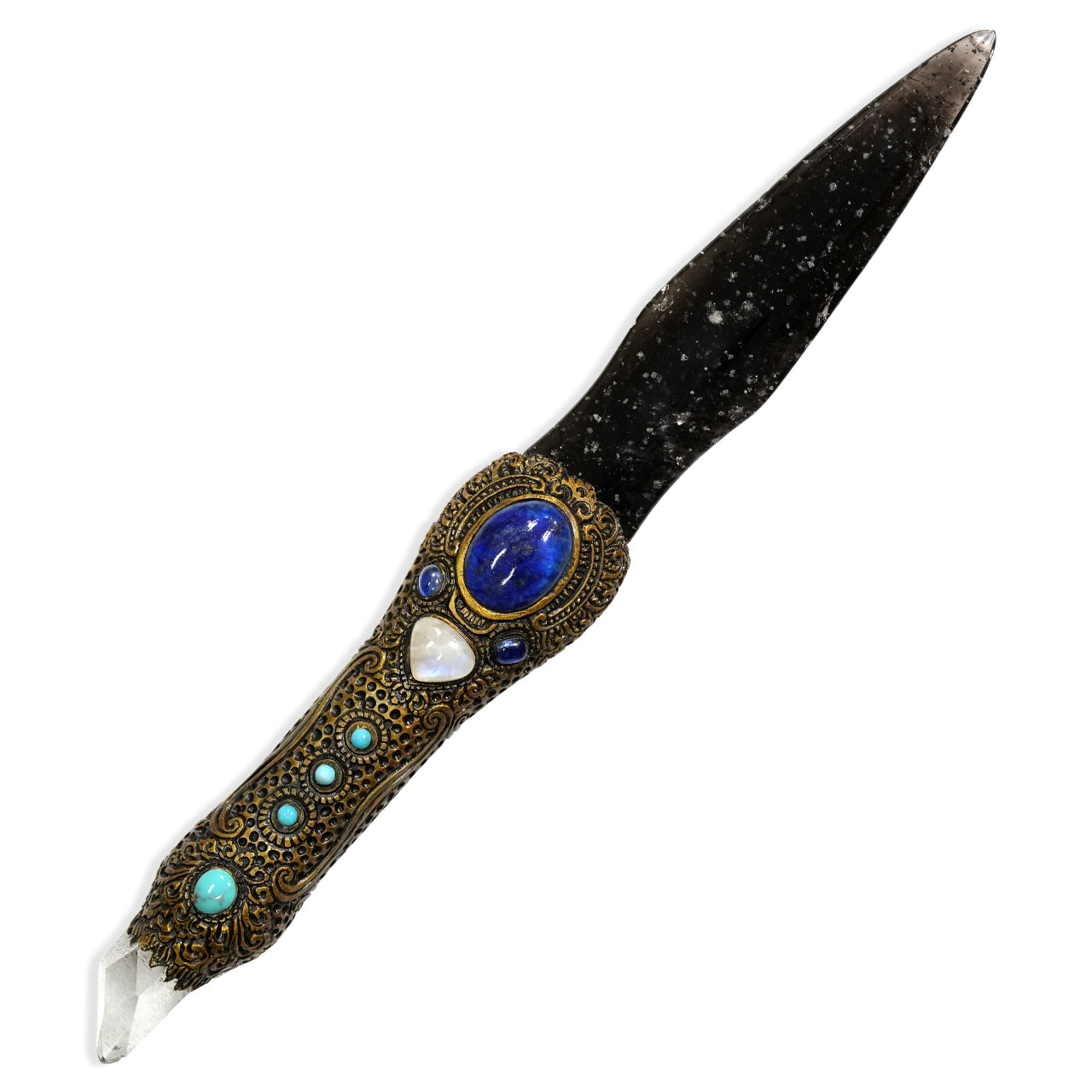 Starborn Galaxy Obsidian Decorative Wand with a Carved Clay Handle