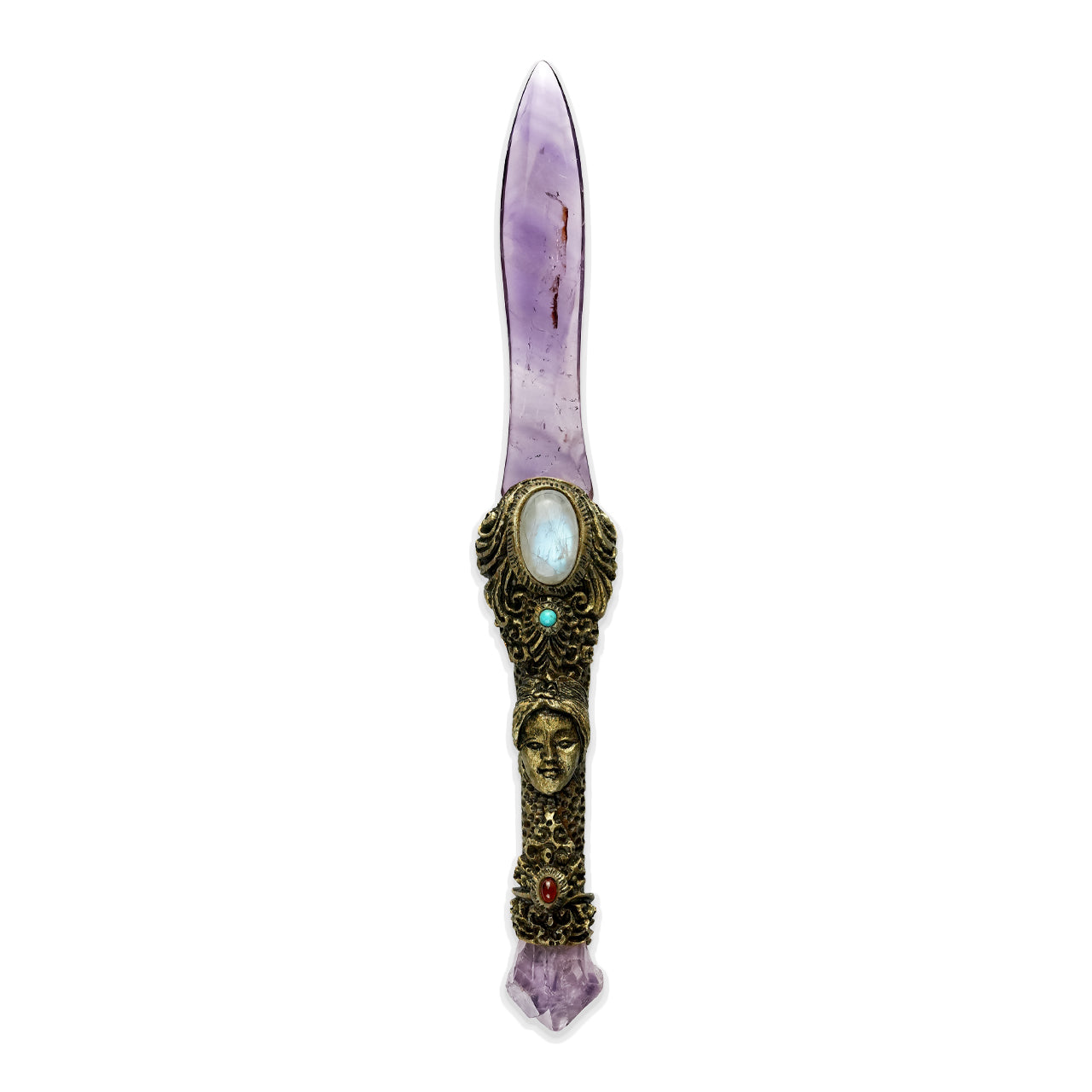 Starborn Amethyst Crystal Wand with a Hand Carved Clay Handle