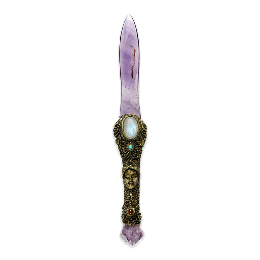 Starborn Amethyst Crystal Wand with a Hand Carved Clay Handle