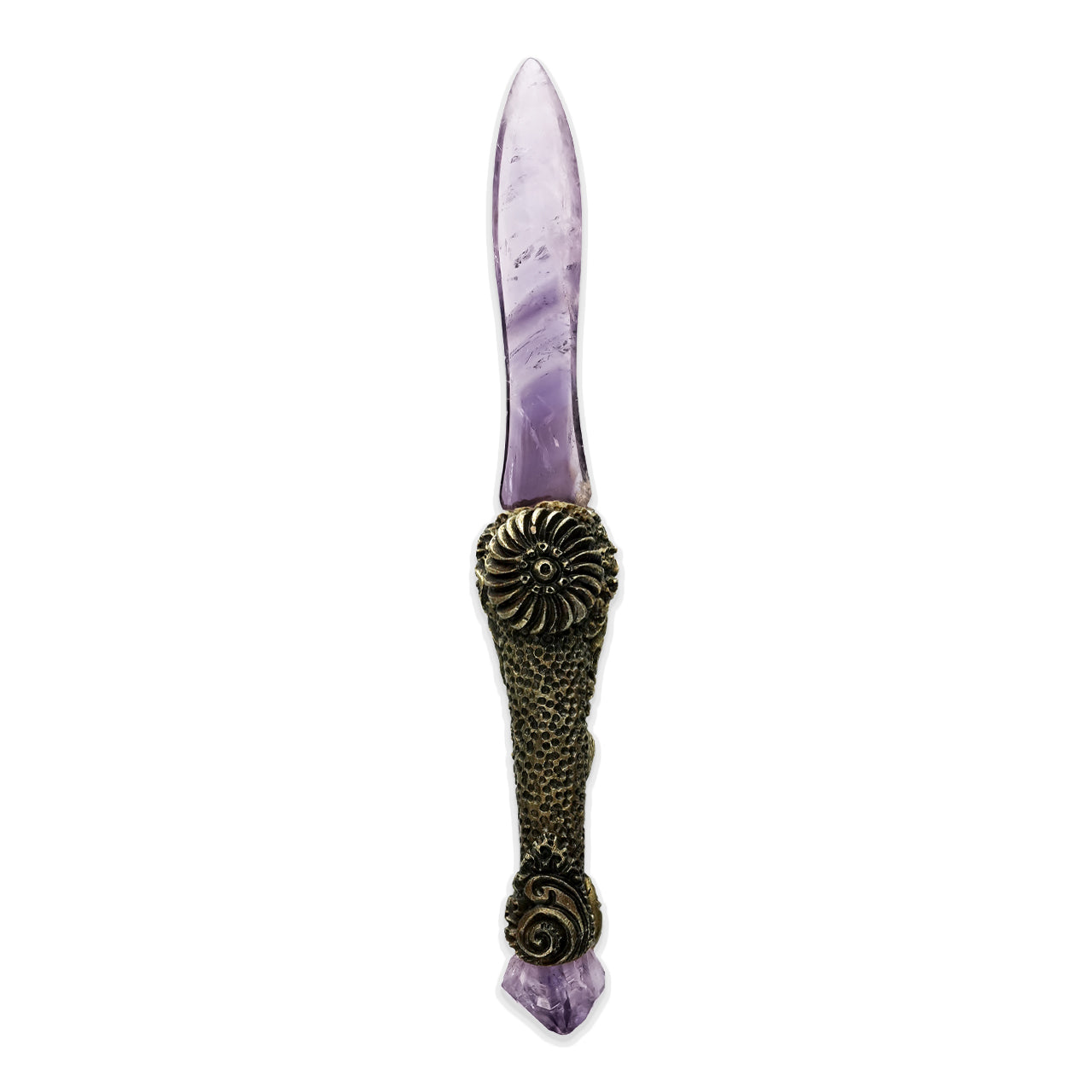 Starborn Amethyst Crystal Wand with a Hand Carved Clay Handle
