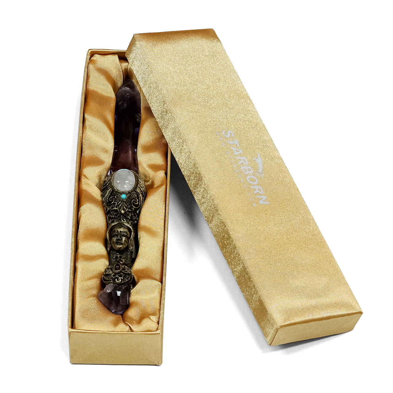 Starborn Amethyst Crystal Wand with a Hand Carved Clay Handle