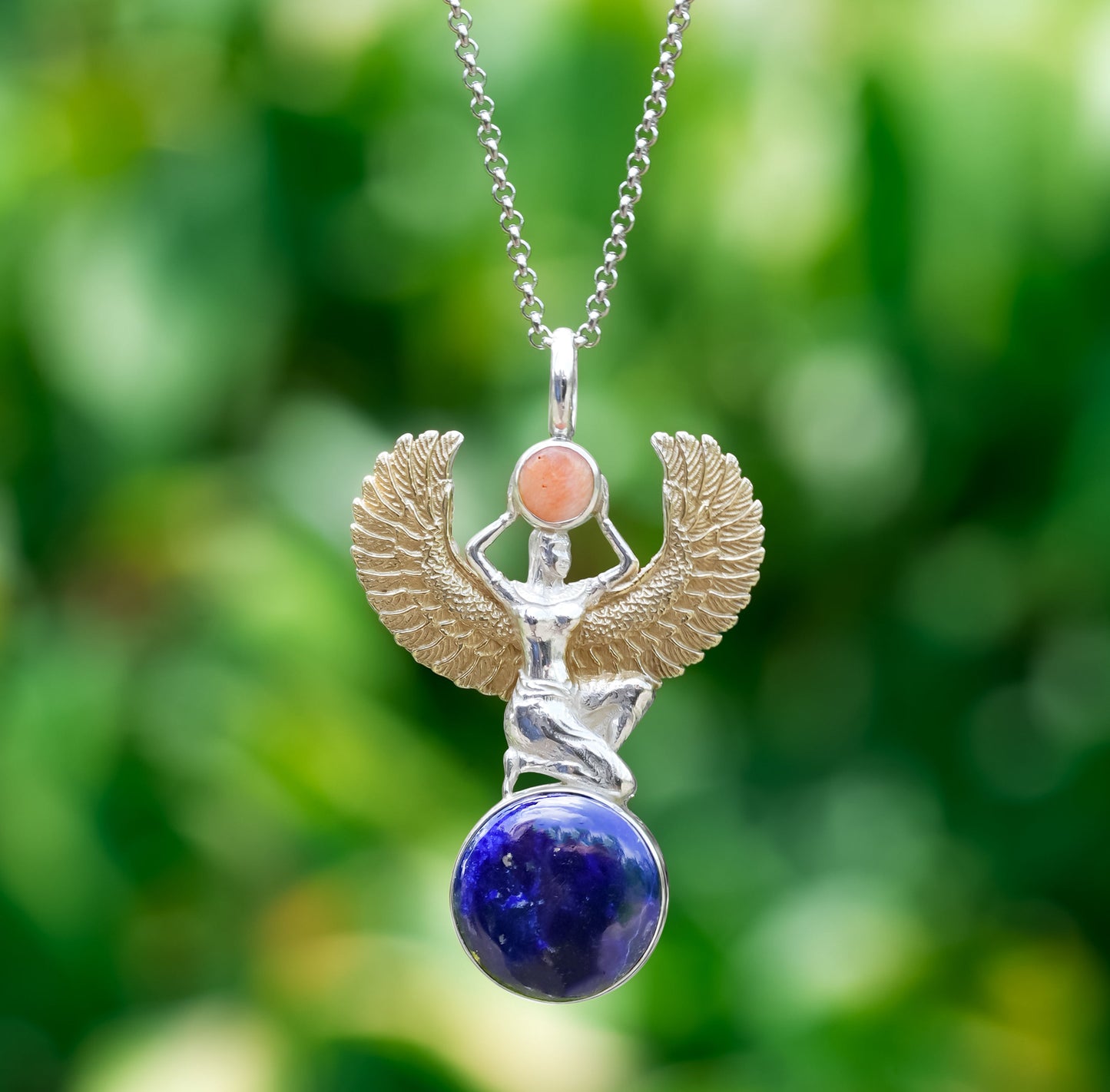 Starborn Egyptian Goddess Isis Pendant in Sterling Silver with Gold