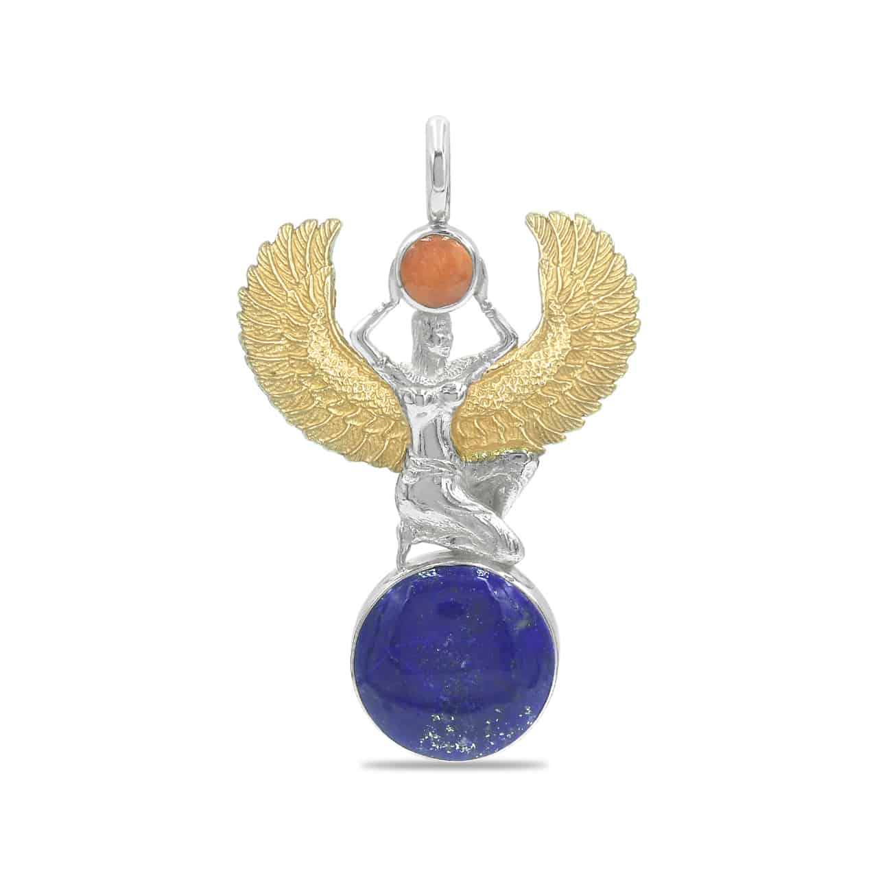Starborn Egyptian Goddess Isis Pendant in Sterling Silver with Gold