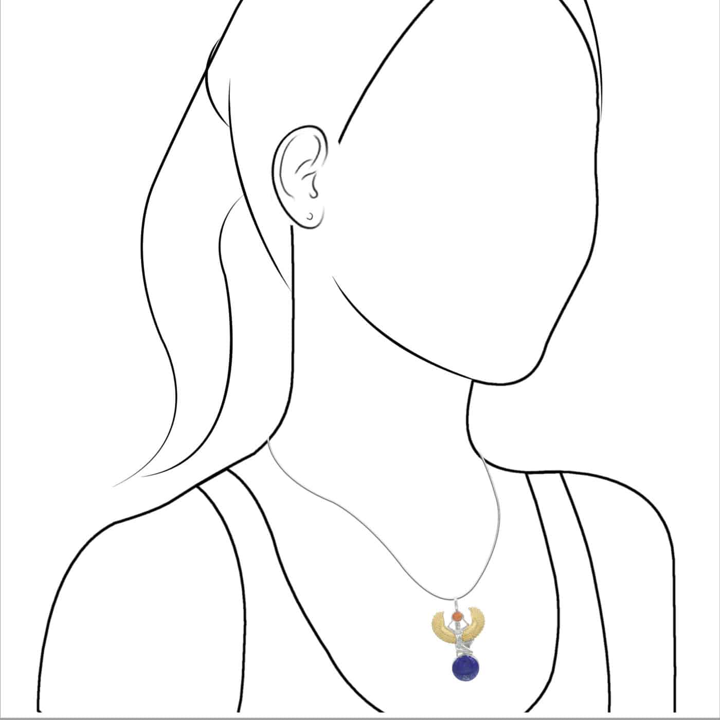 Starborn Egyptian Goddess Isis Pendant in Sterling Silver with Gold
