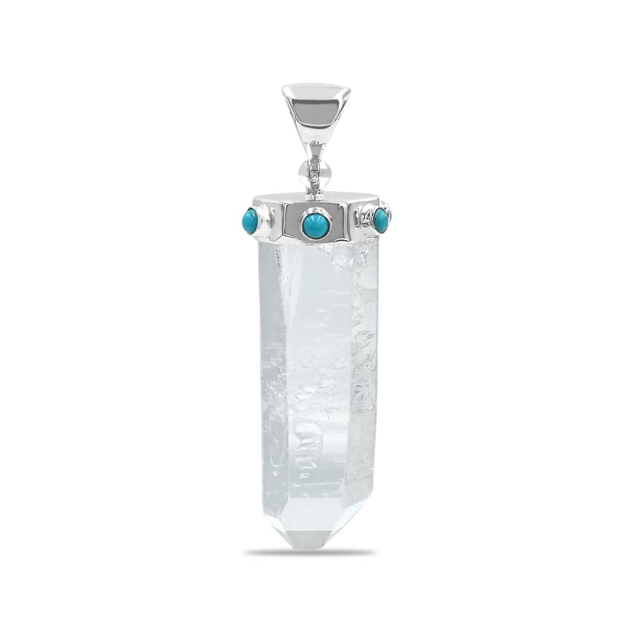 Starborn Laser Quartz Crystal and Campitos Turquoise Pendant in Sterling Silver