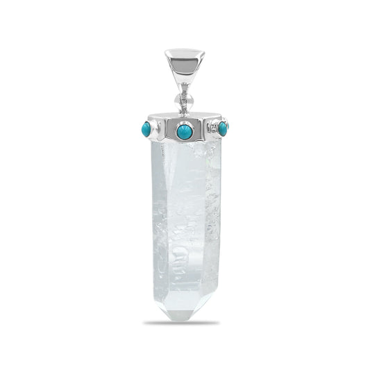 Starborn Laser Quartz Crystal and Campitos Turquoise Pendant in Sterling Silver