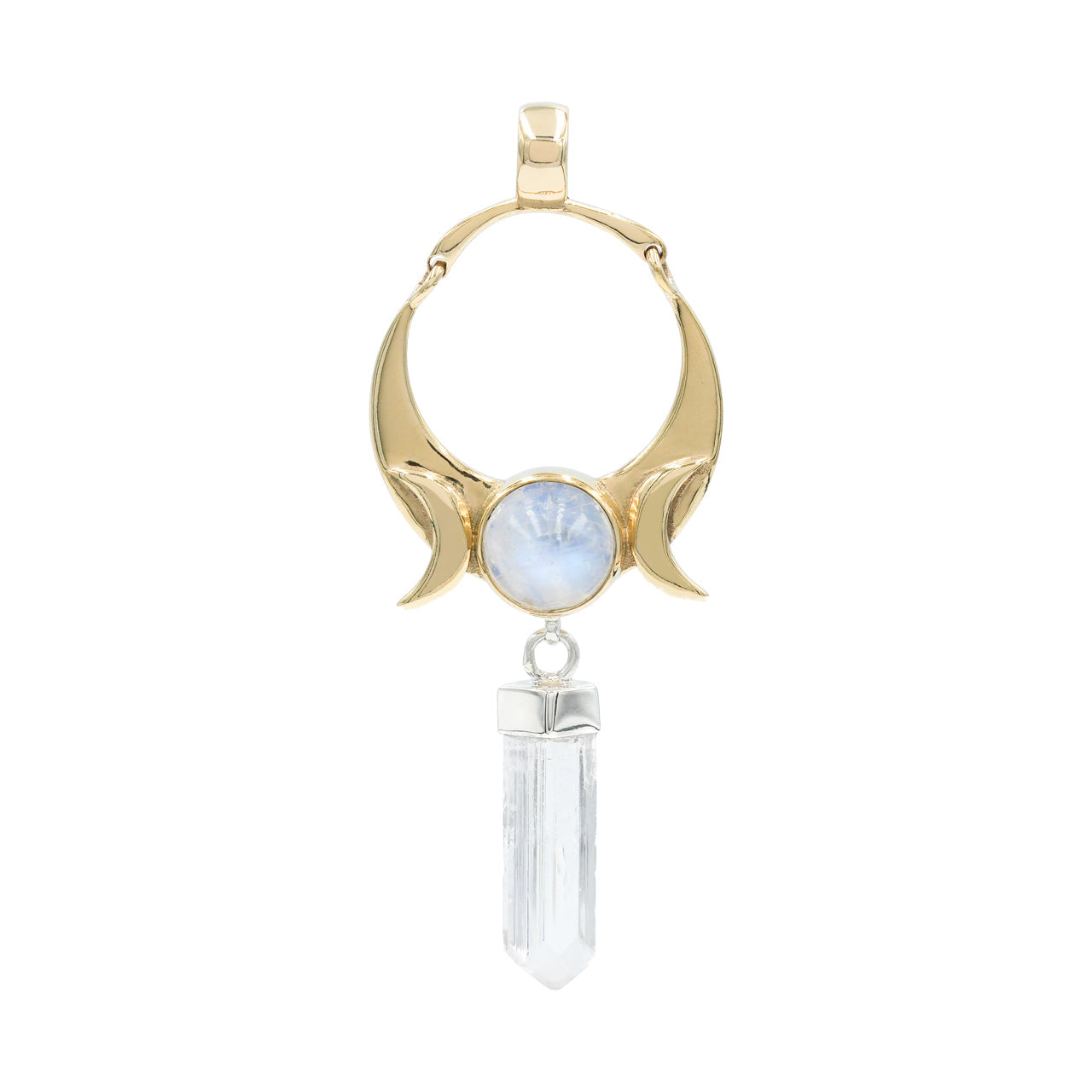 Starborn Danburite Crystal & Rainbow Moonstone Pendant in Sterling Silver