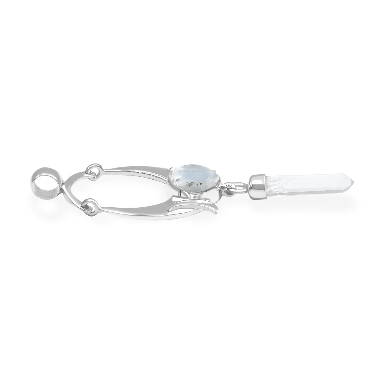 Starborn Danburite Crystal & Rainbow Moonstone Pendant in Sterling Silver