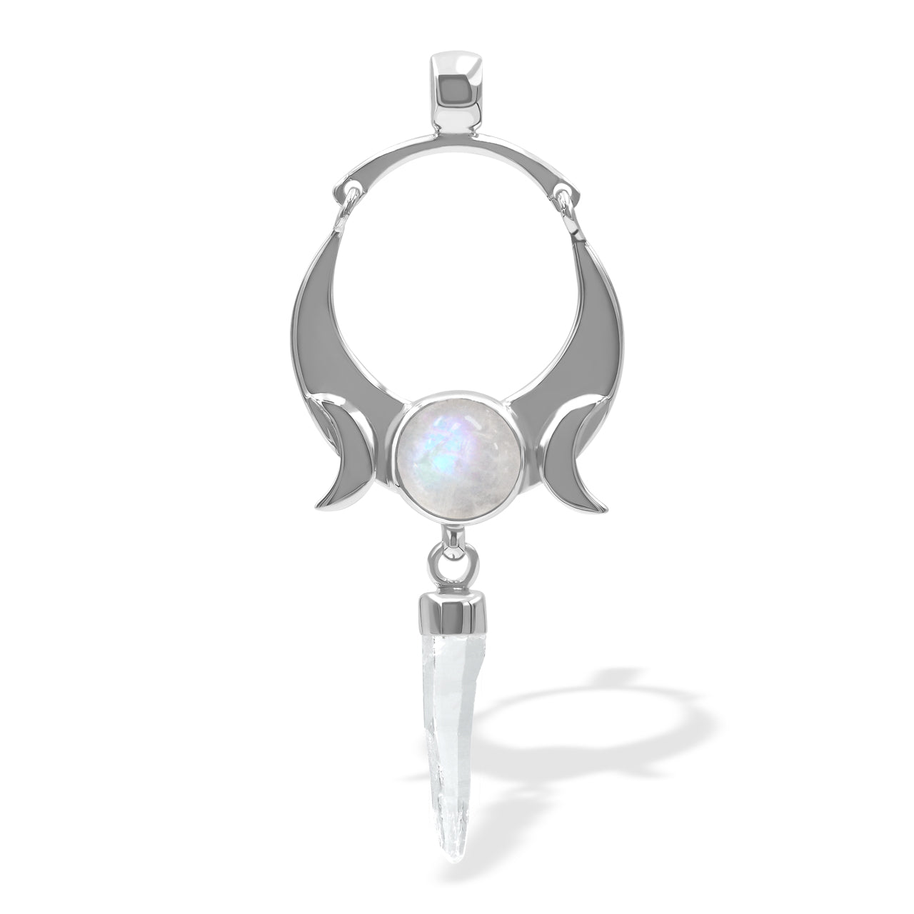 Starborn Quartz Crystal & Rainbow Moonstone Pendant in Sterling Silver