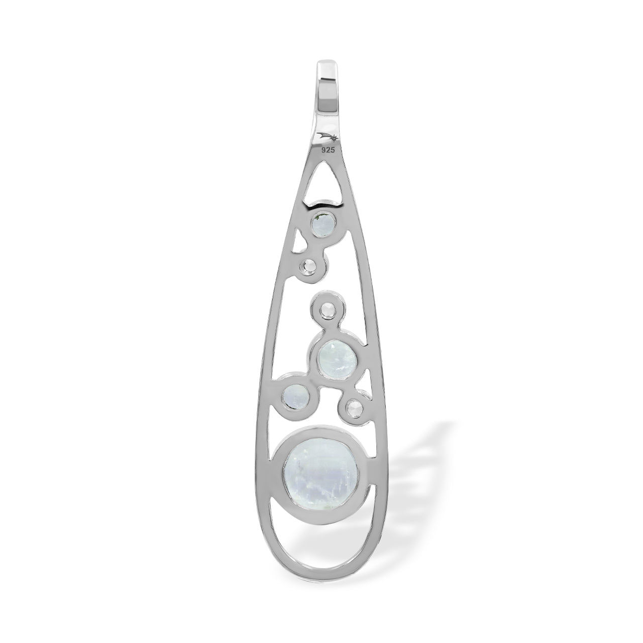 Starborn Rainbow Moonstone & White Topaz Teardrop Elongated Frame Pendant in Sterling Silver