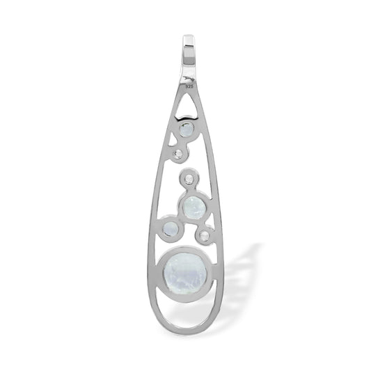 Starborn Rainbow Moonstone & White Topaz Teardrop Elongated Frame Pendant in Sterling Silver
