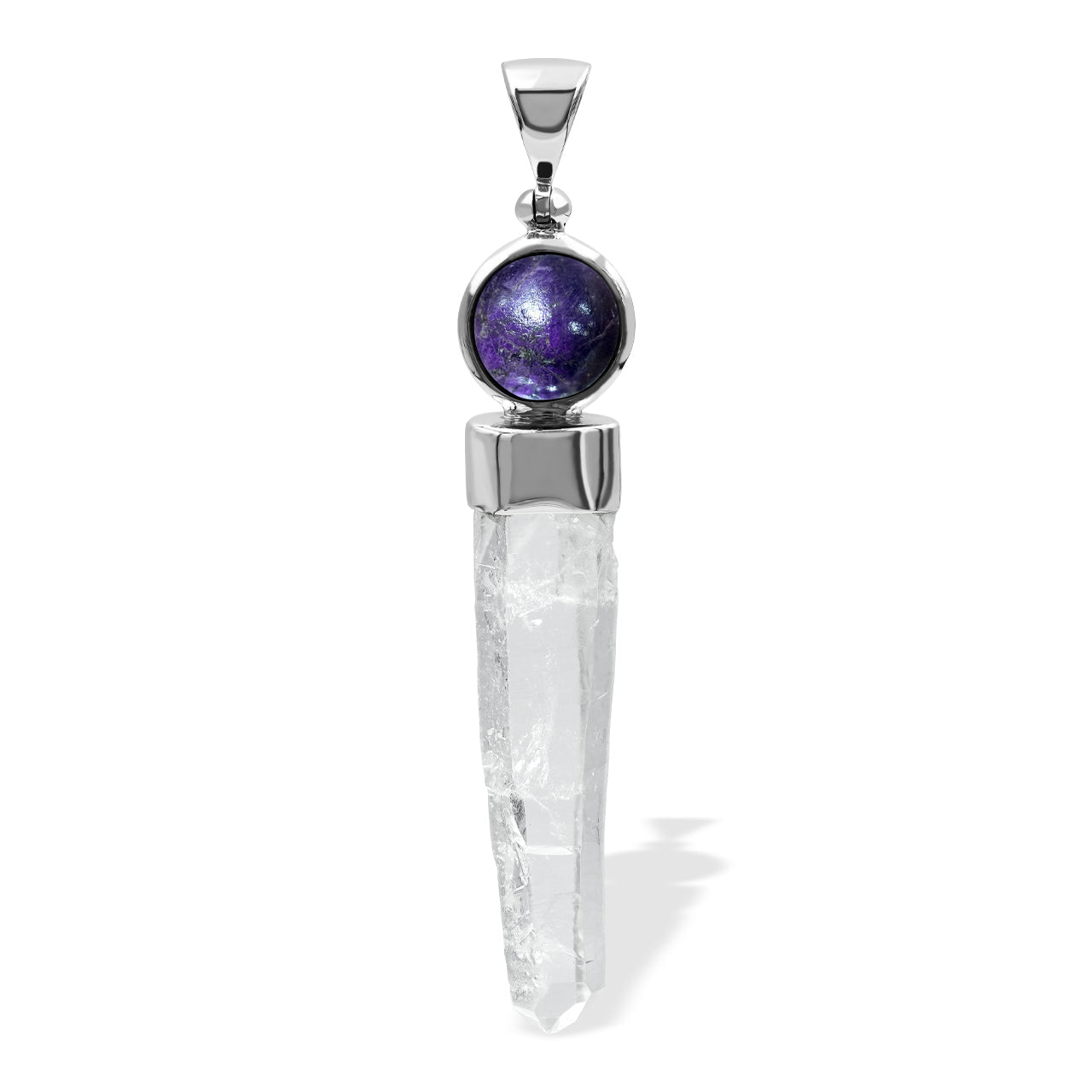 Starborn Quartz Crystal and Sphere Purpurite Pendant in Sterling Silver