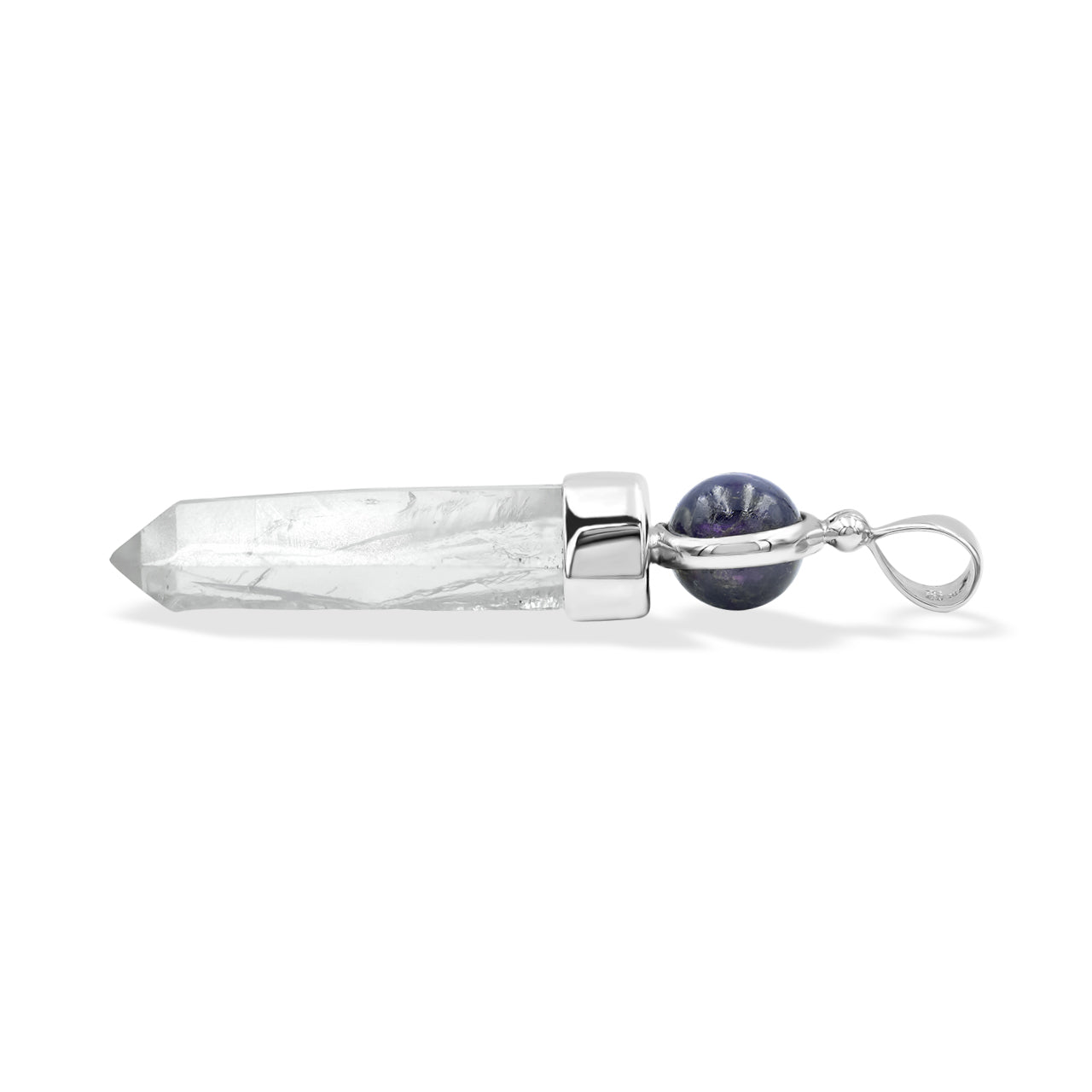 Starborn Quartz Crystal and Sphere Purpurite Pendant in Sterling Silver