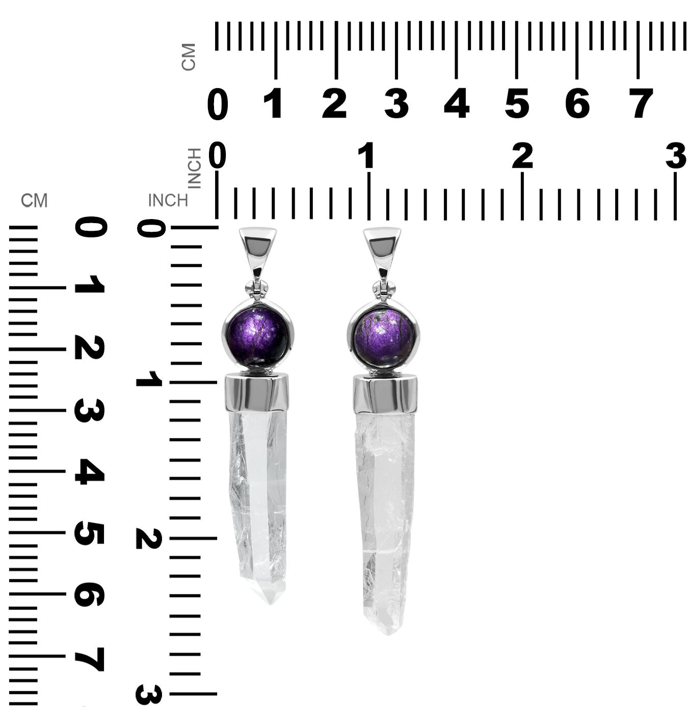 Starborn Quartz Crystal and Sphere Purpurite Pendant in Sterling Silver