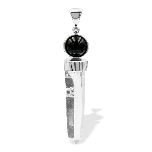 Starborn Quartz Crystal and Sphere Elite Shungite Pendant in Sterling Silver