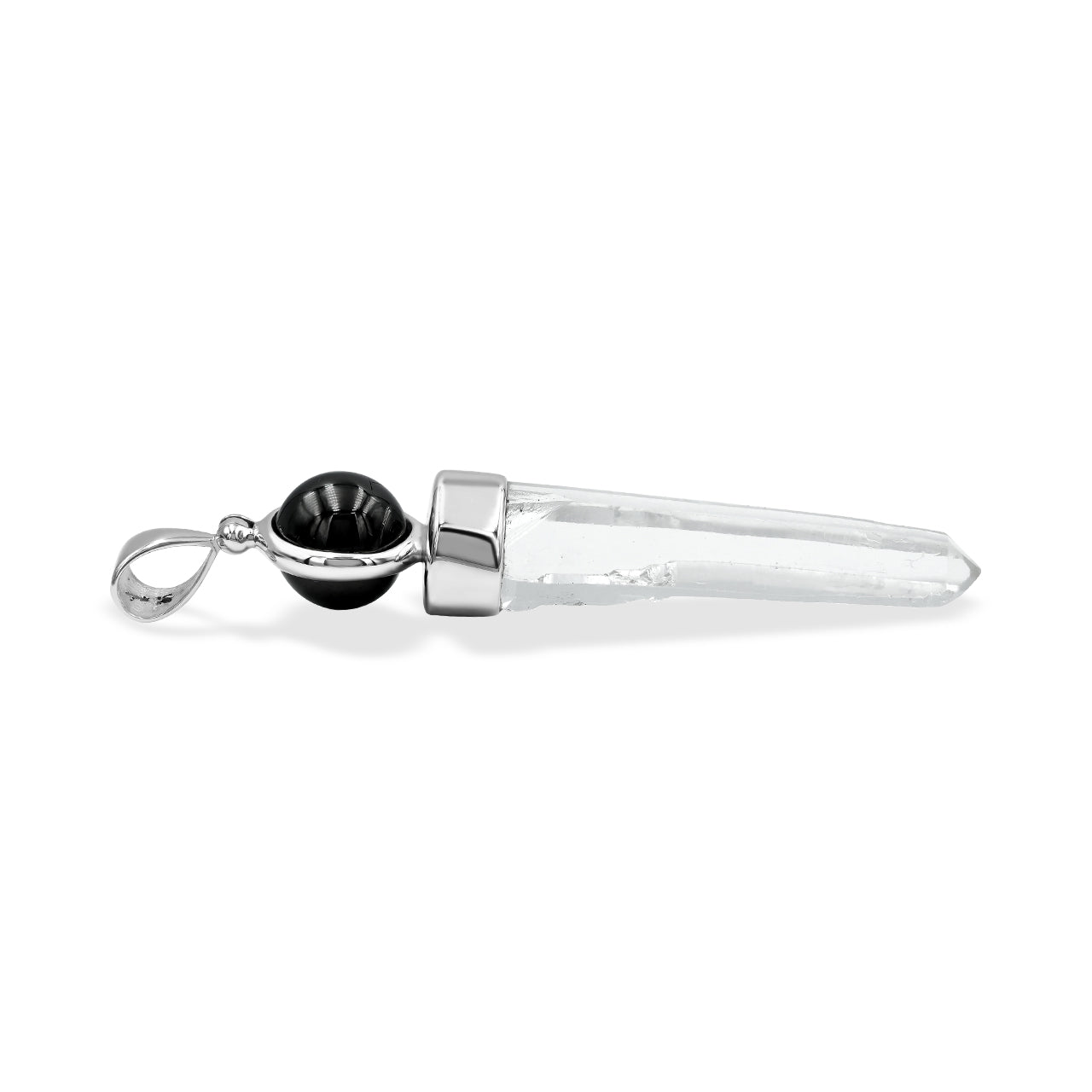 Starborn Quartz Crystal and Sphere Elite Shungite Pendant in Sterling Silver