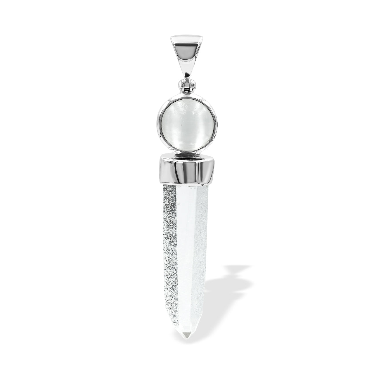 Starborn Quartz Crystal and Sphere Selenite Pendant in Sterling Silver
