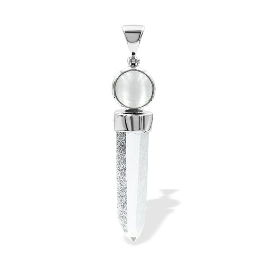 Starborn Quartz Crystal and Sphere Selenite Pendant in Sterling Silver
