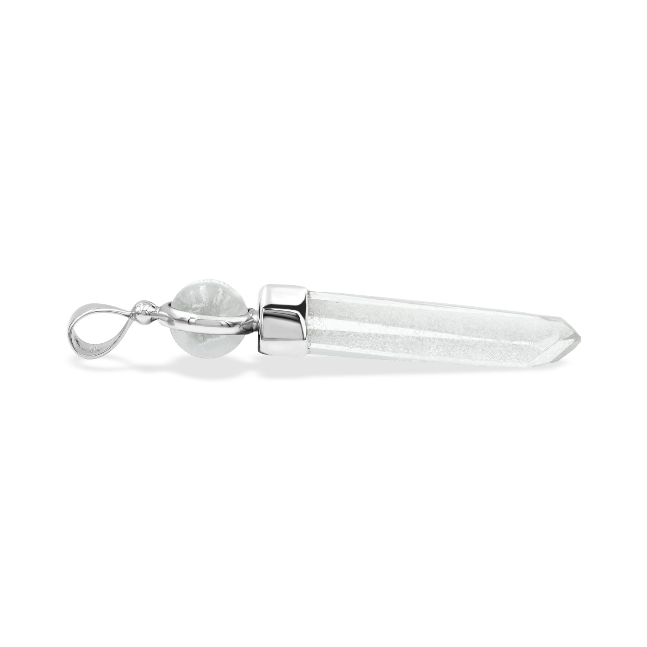 Starborn Quartz Crystal and Sphere Selenite Pendant in Sterling Silver