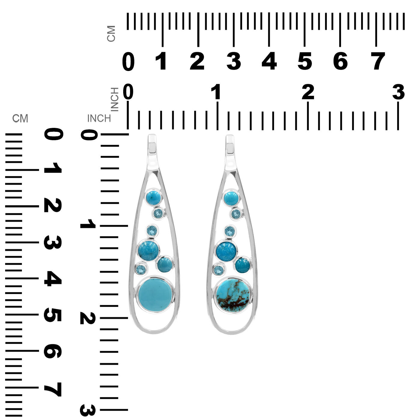 Starborn Mixed Turquoise and Faceted Blue Topaz Teardrop Elongated Frame Pendant in Sterling Silver