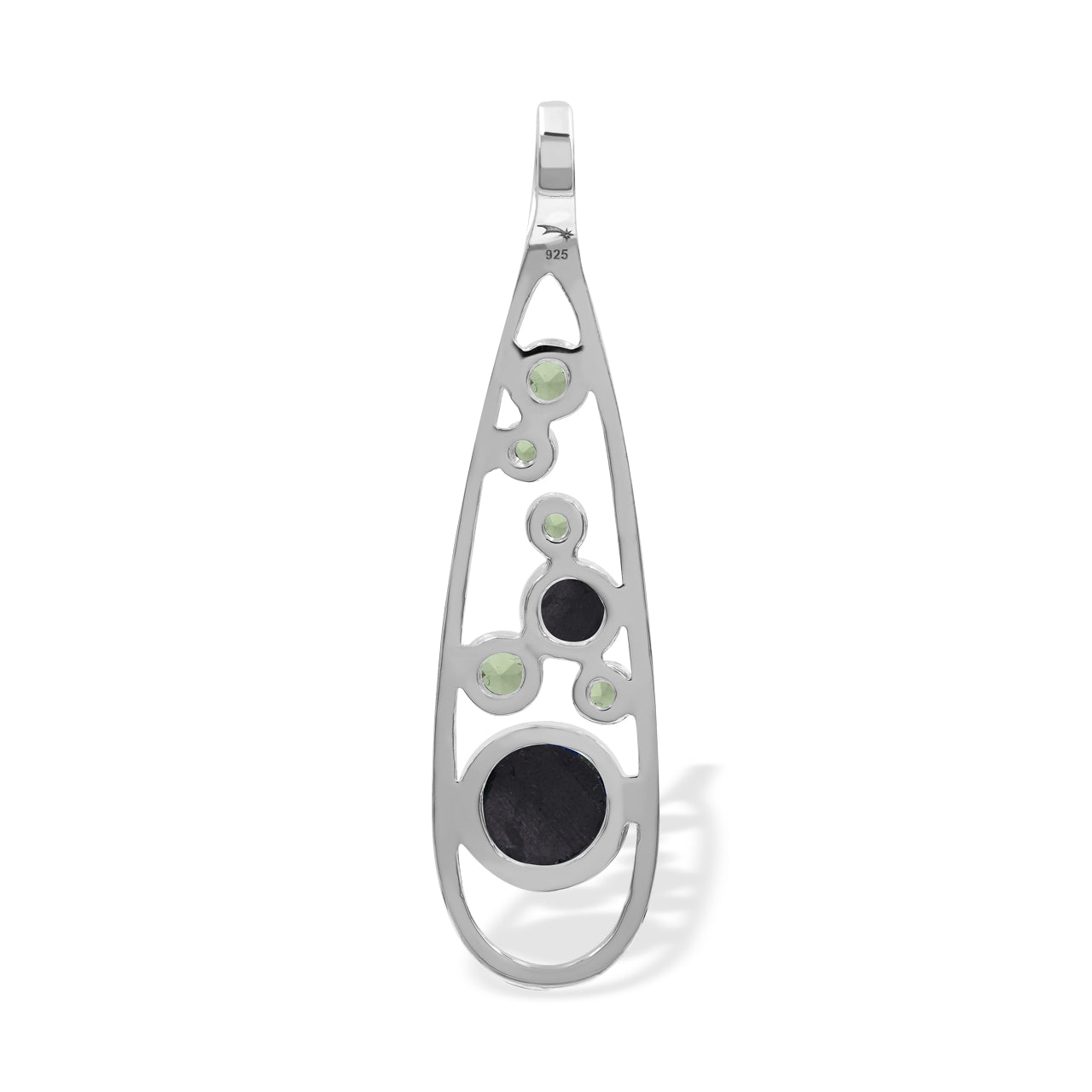 Starborn Mixed Green Ammolite and Peridot Teardrop Elongated Frame Pendant in Sterling Silver