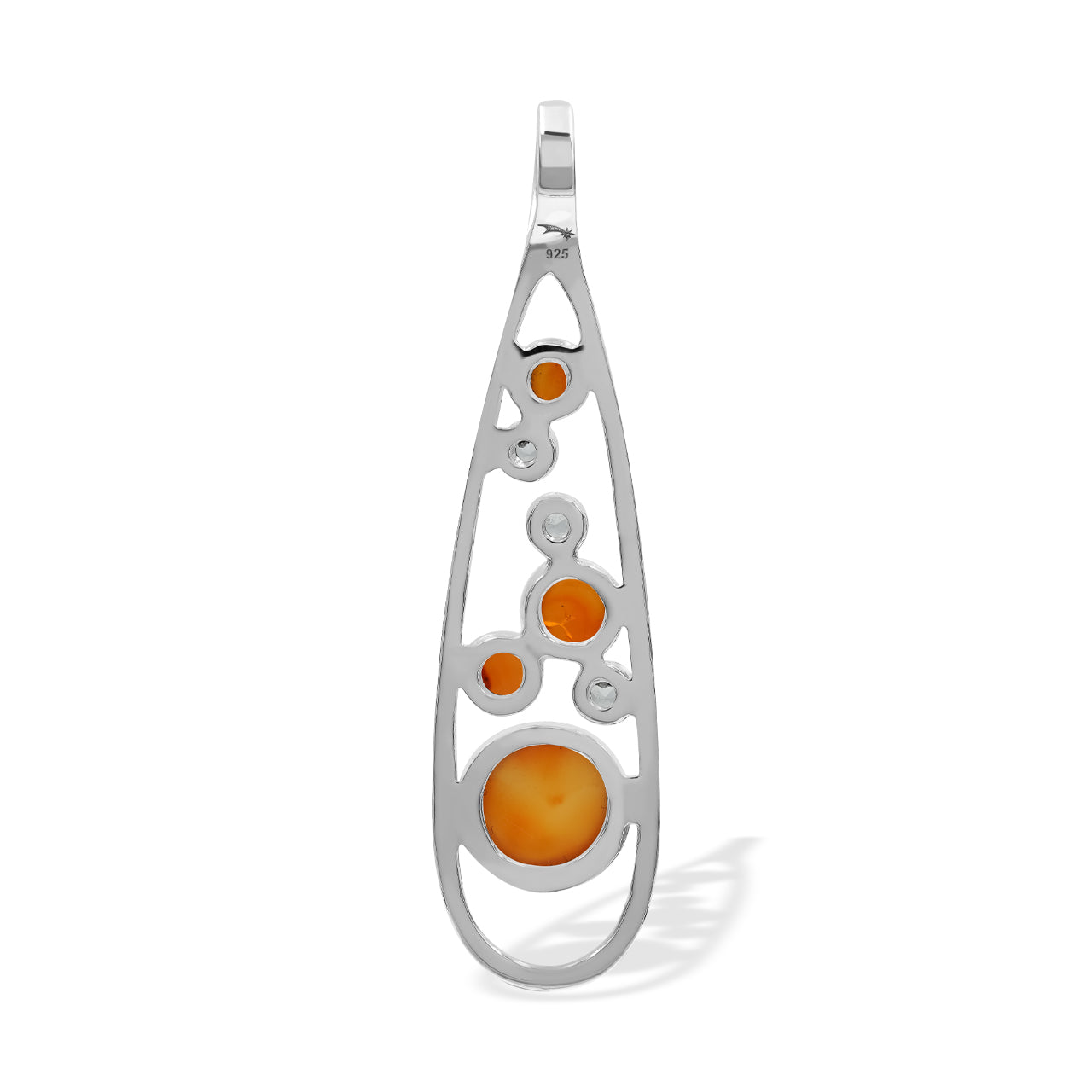Starborn Mixed Carnelian and White Topaz Teardrop Elongated Frame Pendant in Sterling Silver