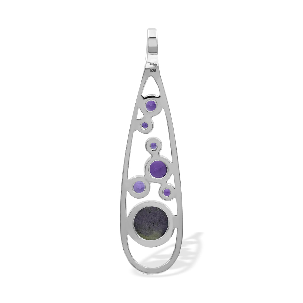 Starborn Mixed Purpurite and Amethyst Teardrop Elongated Frame Pendant in Sterling Silver