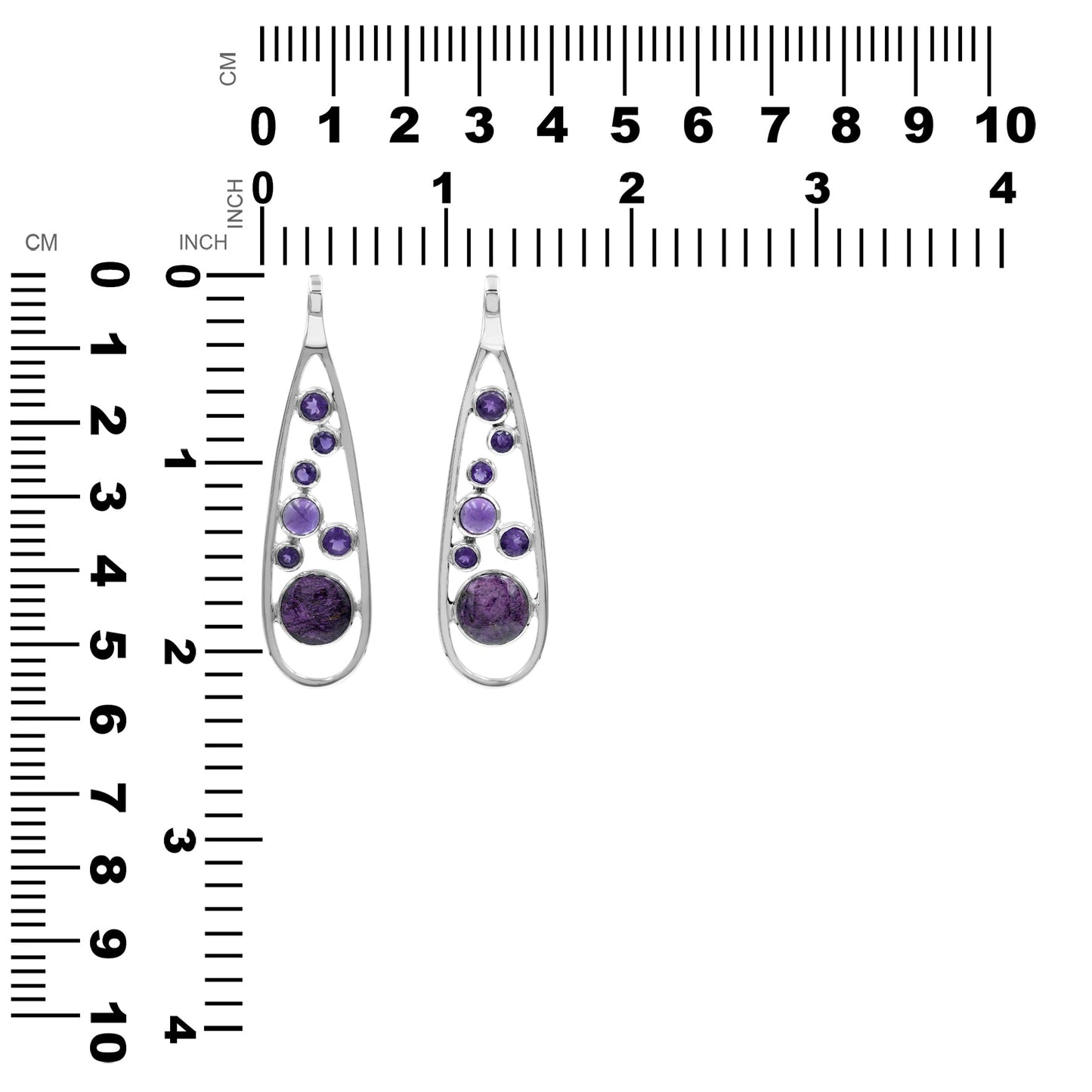 Starborn Mixed Purpurite and Amethyst Teardrop Elongated Frame Pendant in Sterling Silver