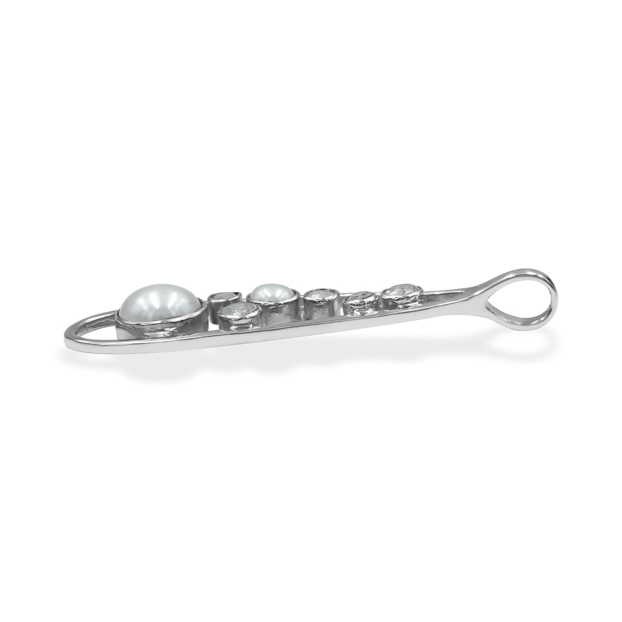 Starborn Mixed Freshwater Pearl and Faceted White Topaz Teardrop Elongated Frame Pendant in Sterling Silver